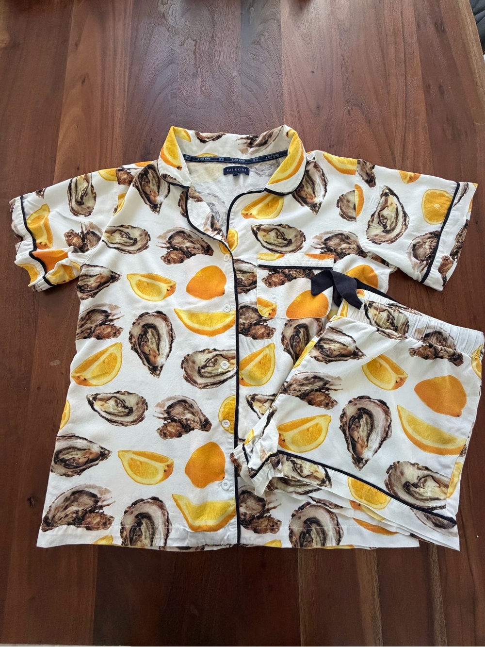 Katie Kime Nantucket Oyster Pajama Set Medium Citrus Print Cotton Button Up
